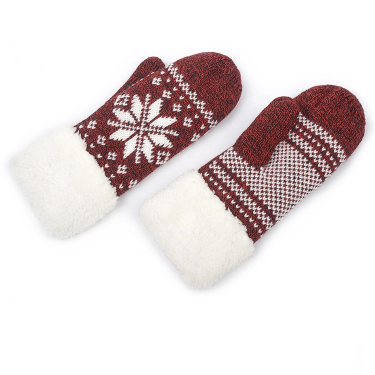 Women Thick Acrylic Winter Plush Finger Knit Gloves Mittens