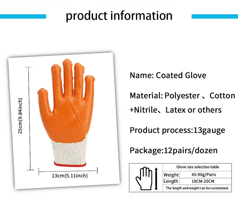 Wholesale Price 30-80g/Pairs Protective/Hand/Industrial/Construction/Safety/Work Labor Cotton Knitted Latex Coated Gloves for Working