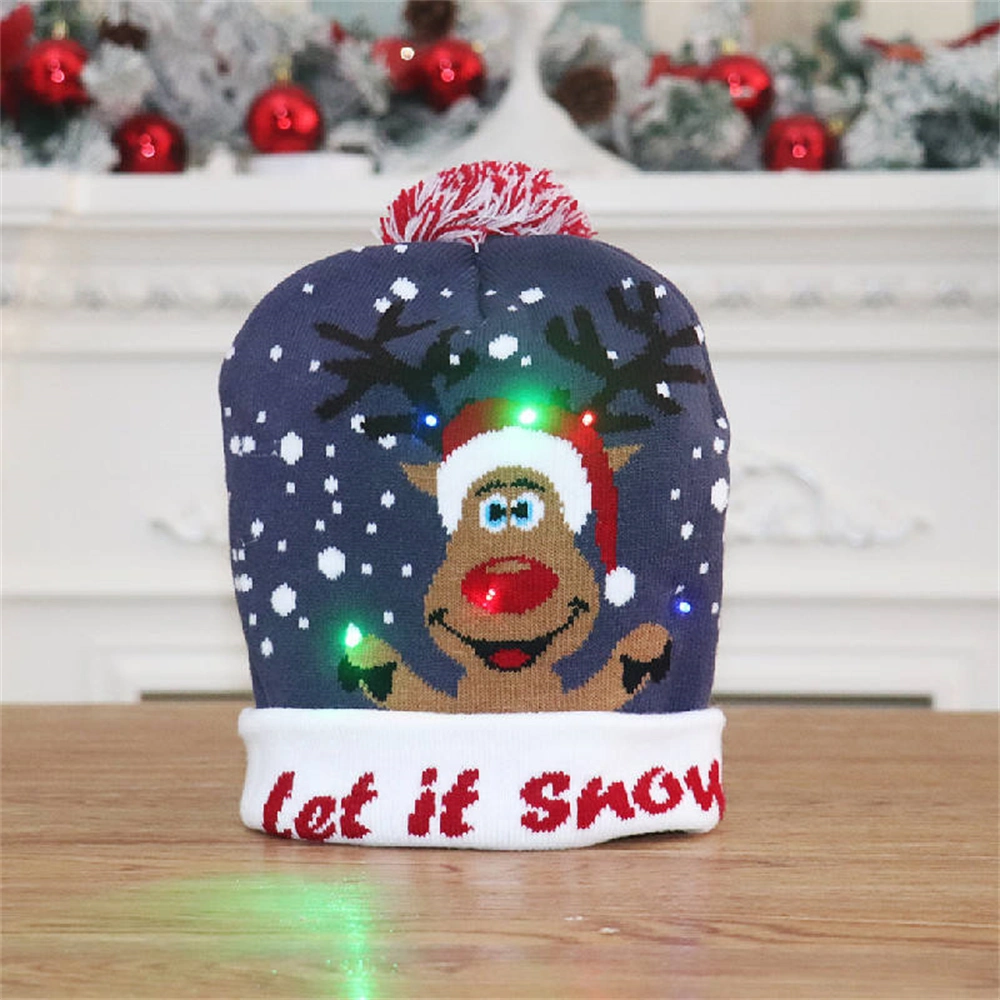 Christmas Knitting LED Glow Hat with Light Kids Adult Christmas Party Decorations