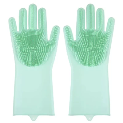 Lavaggio piatti in silicone verde Guanti domestici non scivolanti antiusura per la cucina Magic Brush