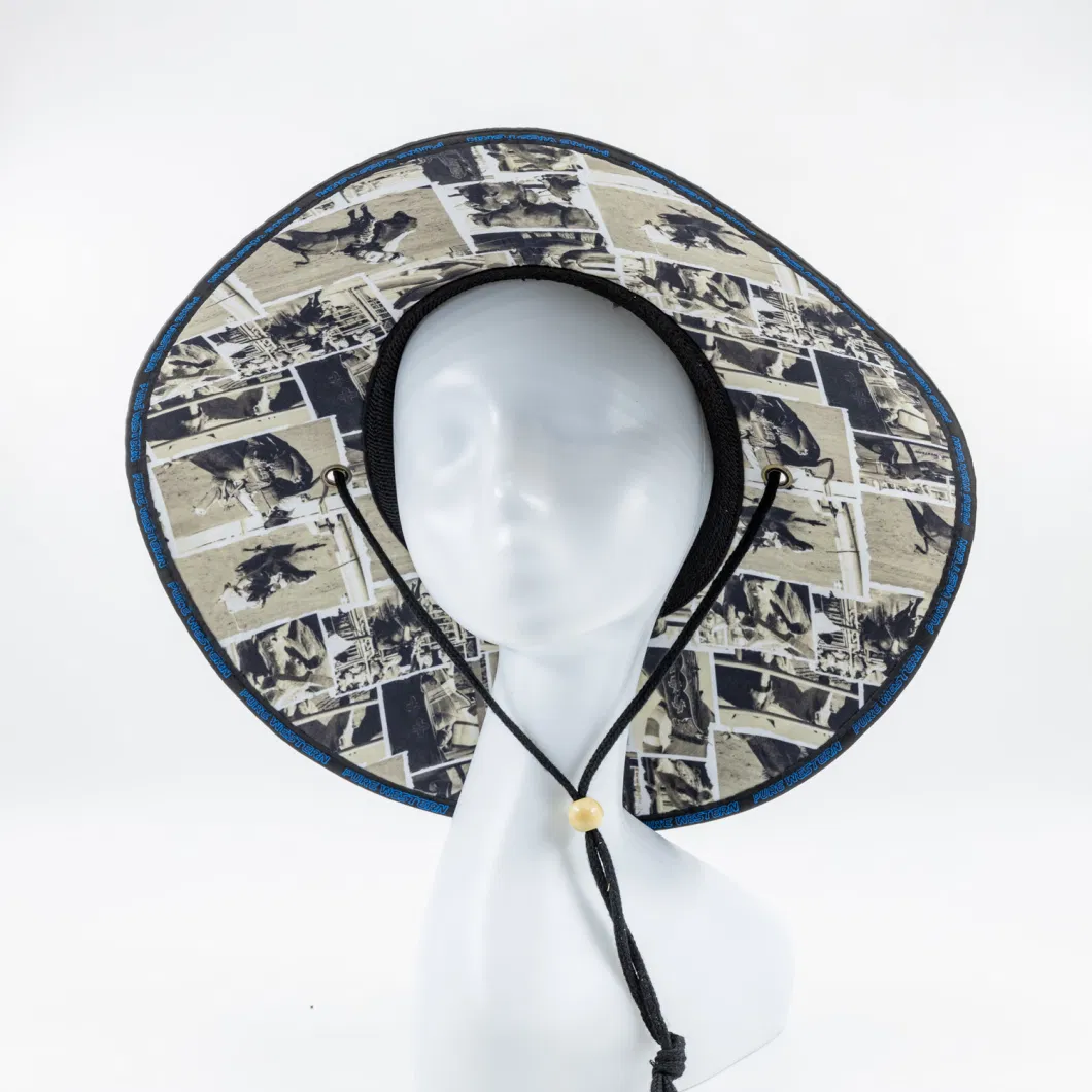 Rush Straw Hat Bottom with Cotton Print Fabric Brim