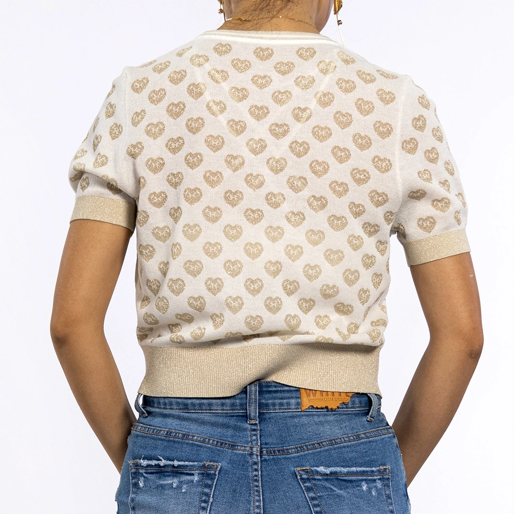 Round Neck Heart Lurex Yarn Crop Knitwear Summer Sweaters Women Tops