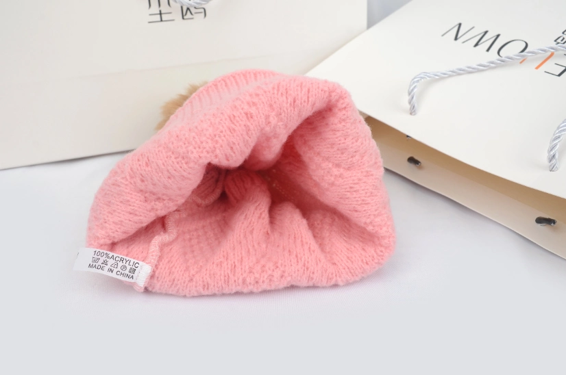 New Fashion Cuffed Luxury Wool Knit Diamond Pattern Pompon Hat