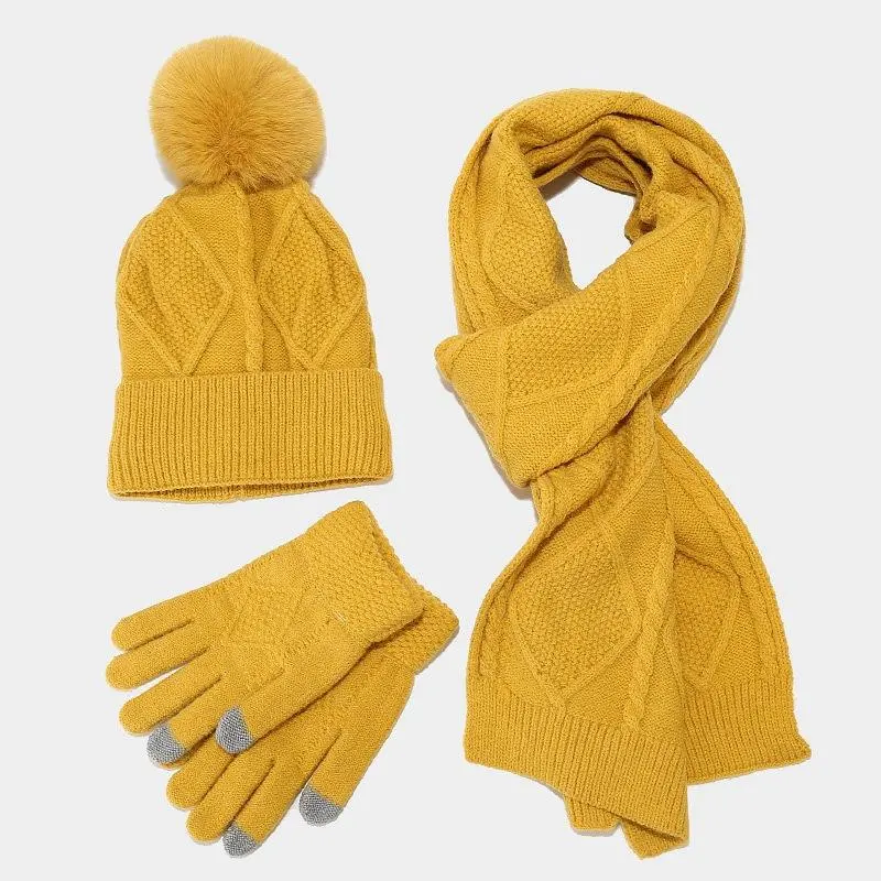3PCS Set Knitted Winter Hats and Scarf Women Girls Scarf, Hat &amp; Glove Sets
