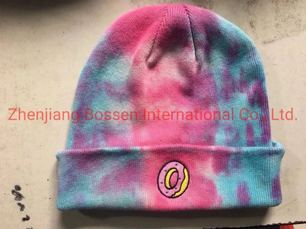OEM Customized Logo 3D Embroidered Jacquard Acrylic RPET Knitted Winter Beanie Cap