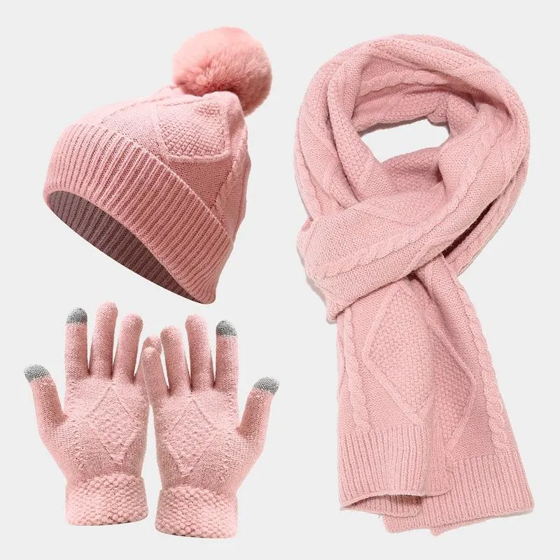 3PCS Set Knitted Winter Hats and Scarf Women Girls Scarf, Hat &amp; Glove Sets