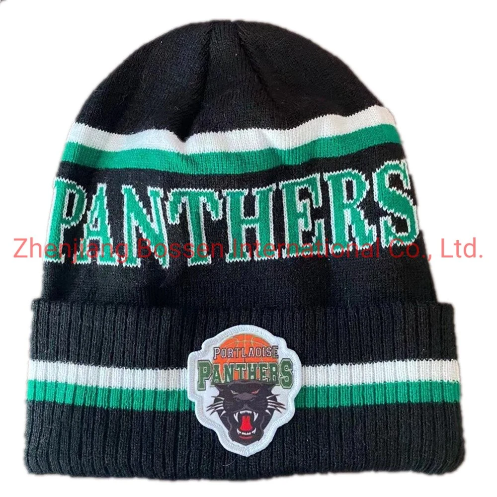 OEM Customized Logo 3D Embroidered Jacquard Acrylic RPET Knitted Winter Beanie Cap