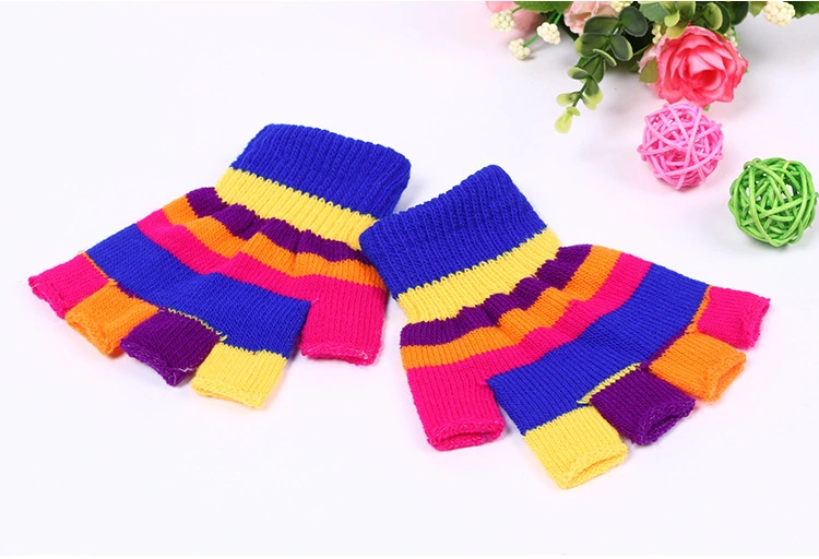 Winter Warm Acrylic Fingerless Half Finger Computer Magic Gloves Student Writing Cheap Low Price Colorful