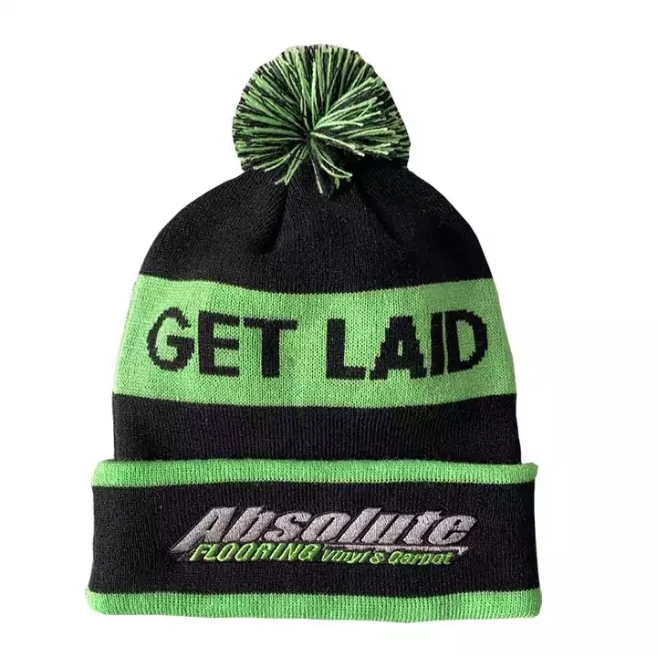 Wholesale Slouch Knitted Stripped Footy Bobble Toque Hat Afl Sports Winter Custom Beanie Hat with Logo