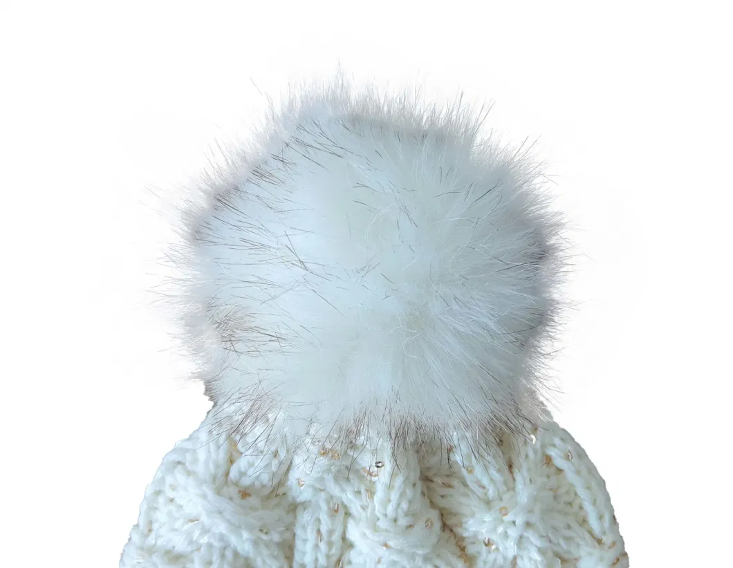 Winter Children Warm Pompom White Sequin Cable Knitted Beanie Hat