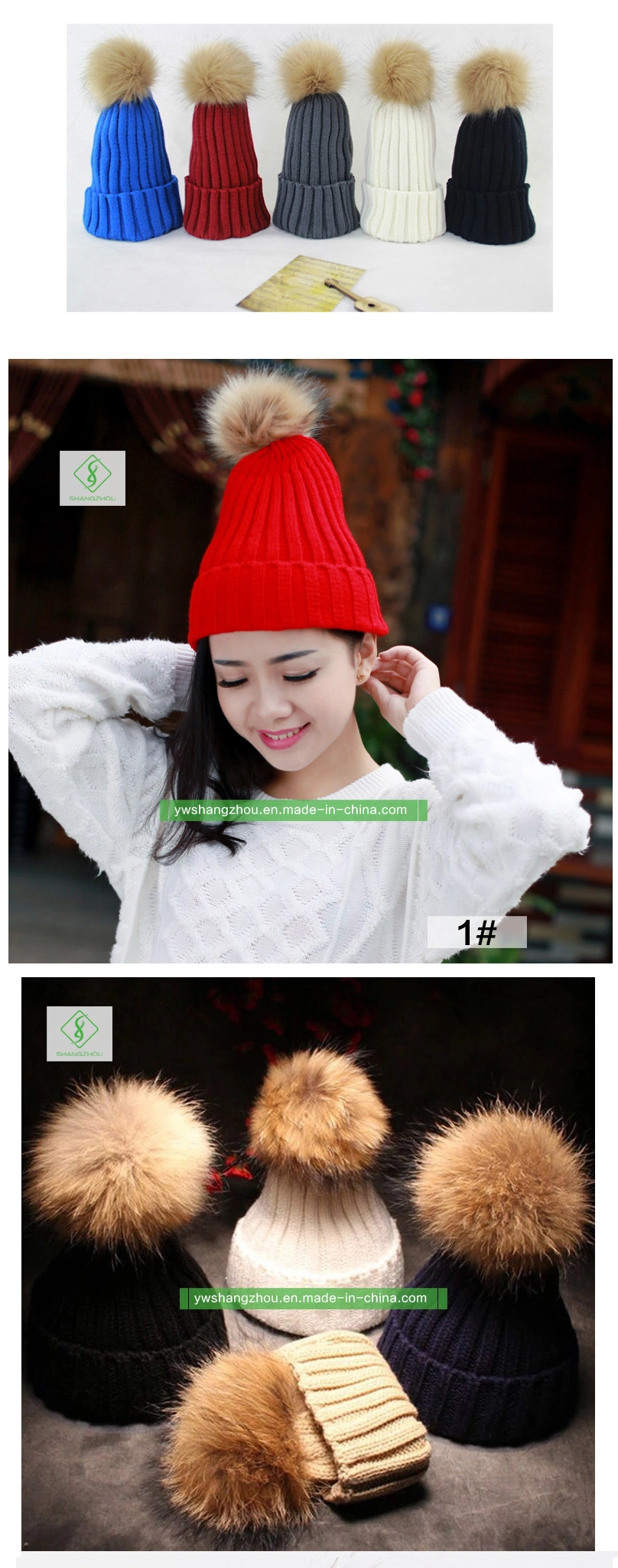 New Handmade Raccoon Fur Pompoms Fashion Lady Knitted POM Hat