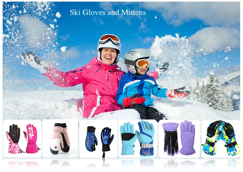 Winter Cold Weather Waterproof Windproof Breathable Ski Gloves for Adult and Children