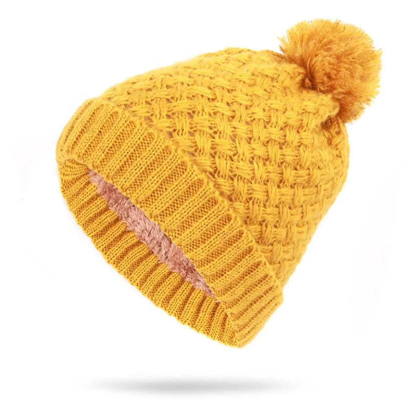 High Quantity Wholesale Custom Funny Warm Winter Womans Knit Hats with POM Poms for Adult