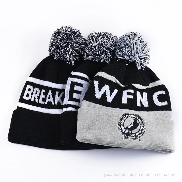 Custom OEM Winter Warm Football Ski Sport Knitted Beanie Hat