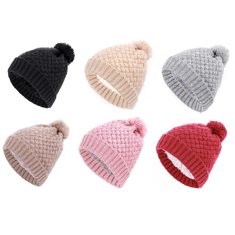 High Quantity Wholesale Custom Funny Warm Winter Womans Knit Hats with POM Poms for Adult