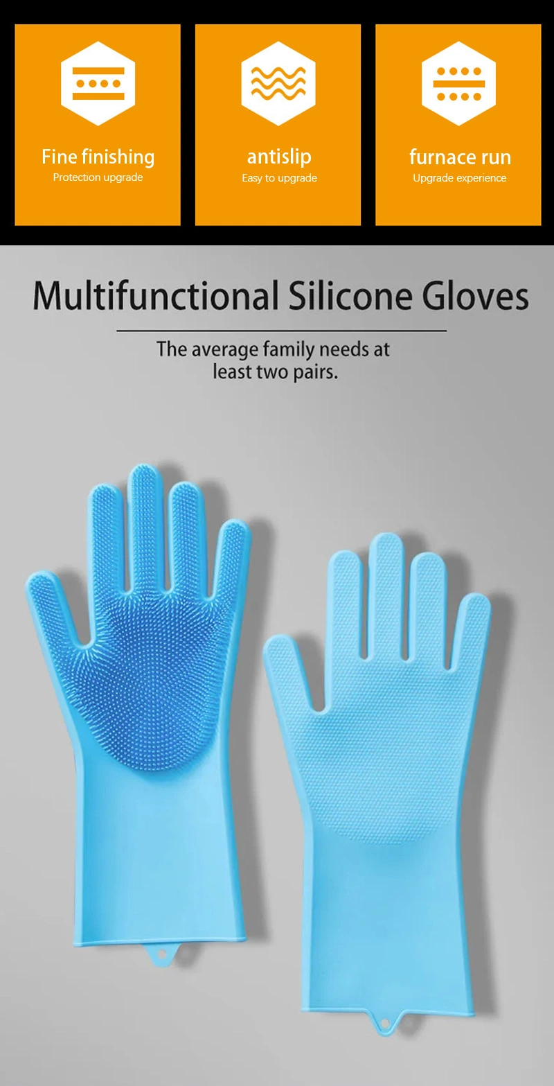 Green Silicone Dishwashing Non-Slip Wear-Resistant Kitchen Magic Brush Household Gloves