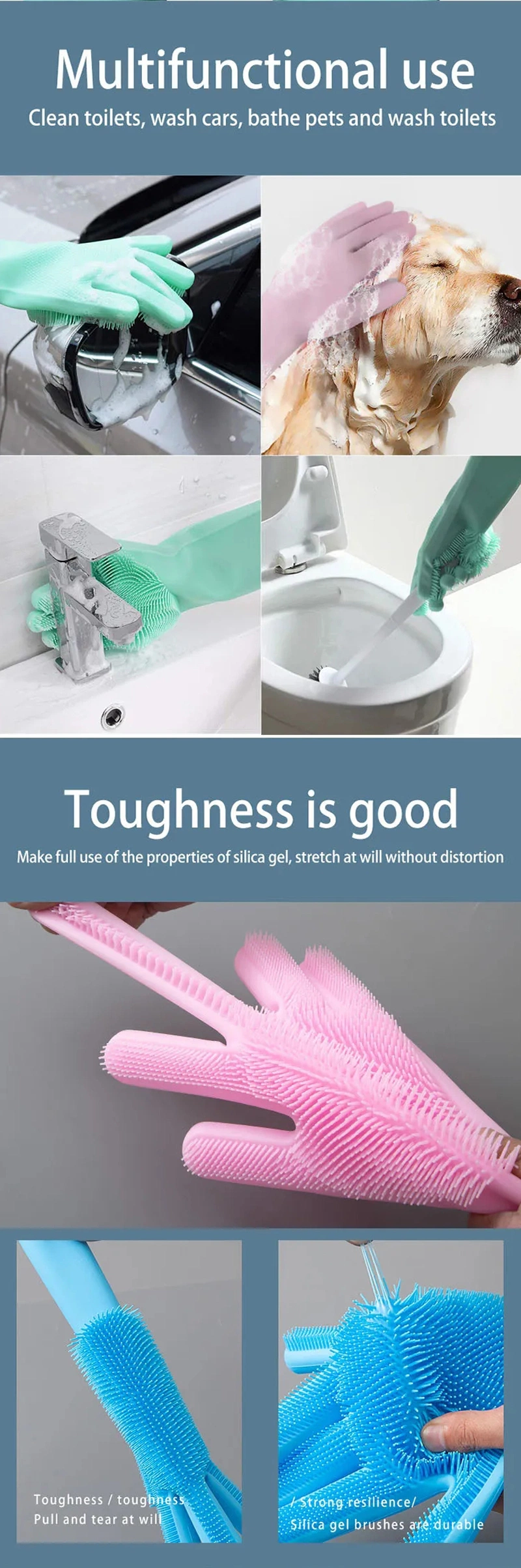 Green Silicone Dishwashing Non-Slip Wear-Resistant Kitchen Magic Brush Household Gloves