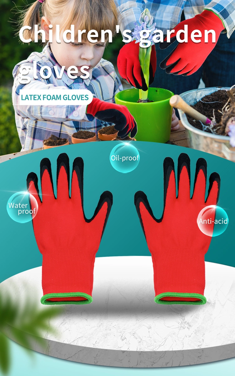 15g Red Black Seamless Polyester Knitted Foam Nitrile Coated Safety Work Gloves &amp; Children Play Gloves