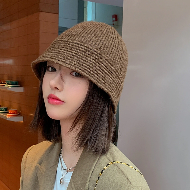 Women&prime;s Solid Color Knitted Chunky Cable Bucket Hat Striped Bucket Hat