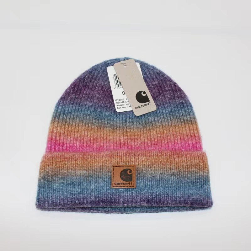 2023 New Autumn Gradient Knitted Striped Fashion Beanie Hat Popular