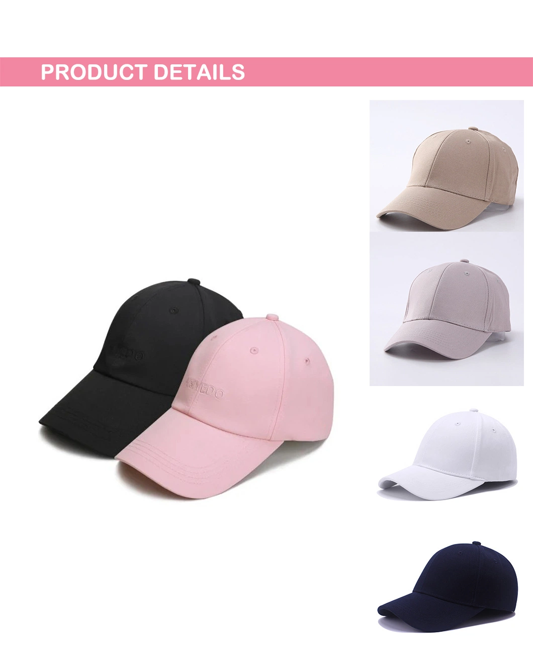 Wholesale Unisex Adjustable Cotton Customized 5 Panel Fitted Plain Baseball Cap Hats with Custom Embroidery Logo (my20220302-12)