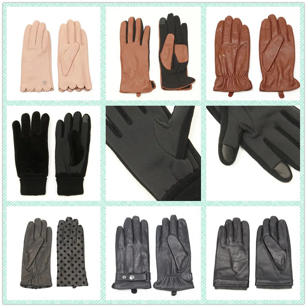 Ladies Wholesale Fashion Genuine Winter Lambskin Sheepskin Driving Wool Lining Leather Gloves