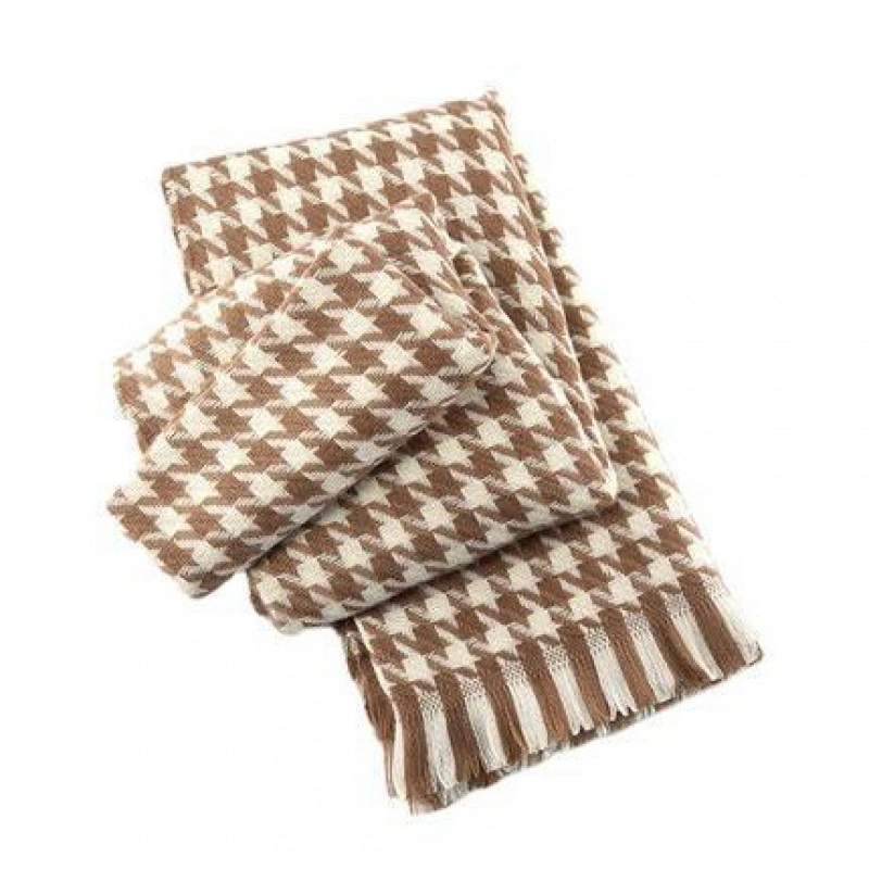 2023 Winter Warm Couples Knitted 100% Polyester Plaid Tassels Long Scarf for Women Men