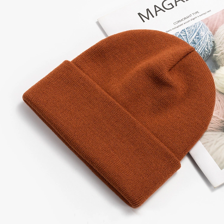 Custom Brand Label Merino Acrylic Knitted Winter Beanie Hat