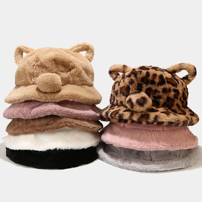 Winter Cute Cat Ear Fisher Hat Warm Fleece Plush Bucket Hats