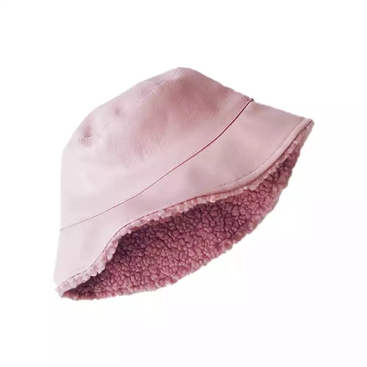 Wholesale Winter PU Two-Sided Bucket Cap Boys and Girls Fashionable Warm Fisherman Basin Bucket Hat