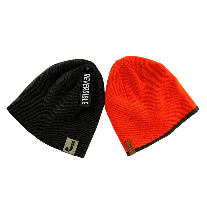 Premium Quality Designer Reversible Jacquard Logo Custom Knit Beanie Hat Skull Cap