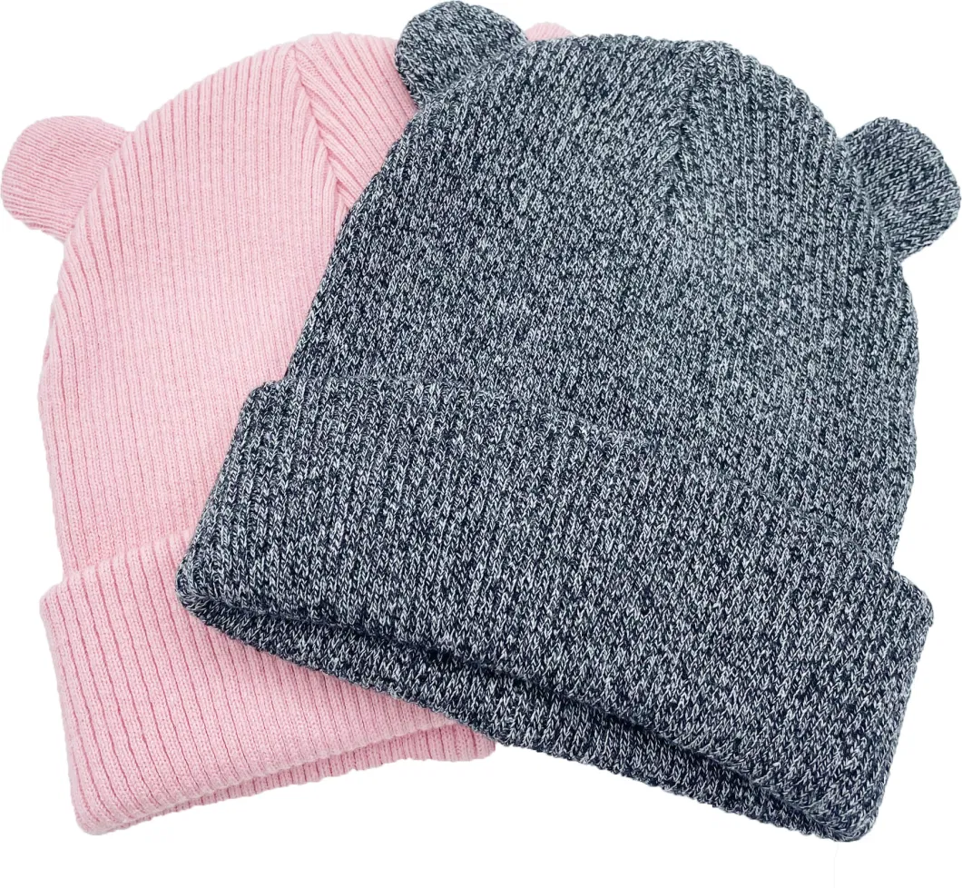 Plain Solid Colors Soft Cotton Kids Winter Cuff Beanie Hats