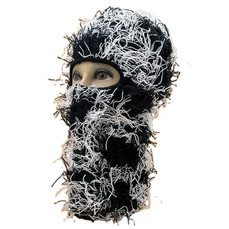 Wholesale Spandex Custom Logo Grassy Ski Mask Embroidery and Private Woven Tag Label Distressed Balaclava Knit