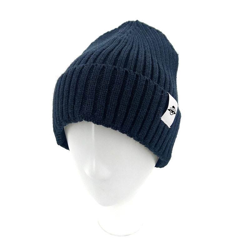 100% Acrylic Custom Logo Ski Warm Knitted Winter Ribbed Beanie Hat