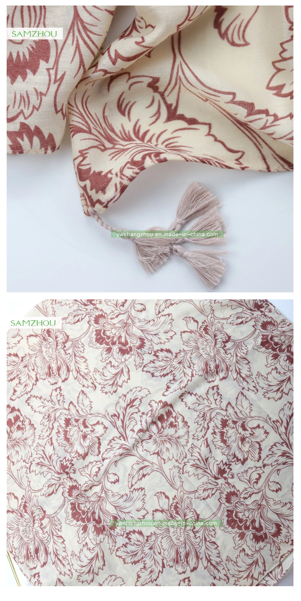 Soft Leaf Printed Spring Silk Shawl Ladies Scarf Cotton Feeling
