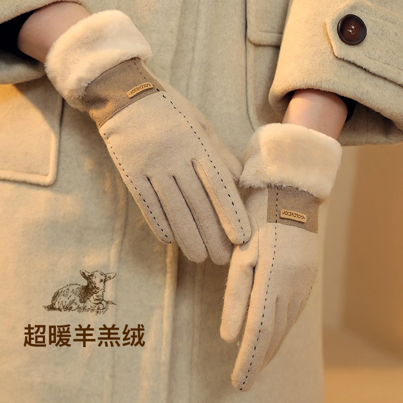 Women&prime;s Wool New Winter Cycling Warm and Fleece Shell Touch Screen Gloves