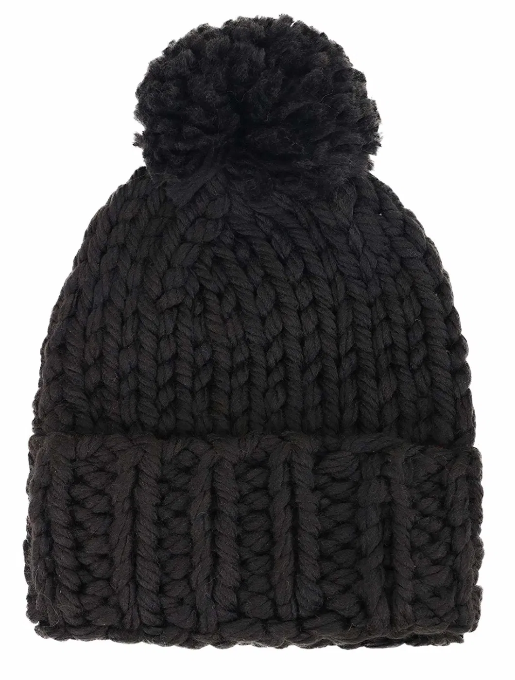 Wholesale Cotton Polyester Soft Warm Comfortable Beanie Chunky Knit Hat with Faux Far POM POM