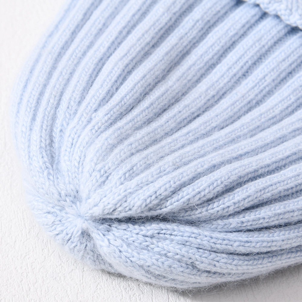 Knit Winter Hat Thick Warm Women Custom Cashmere Beanie Knitted Striped Blue Beanie