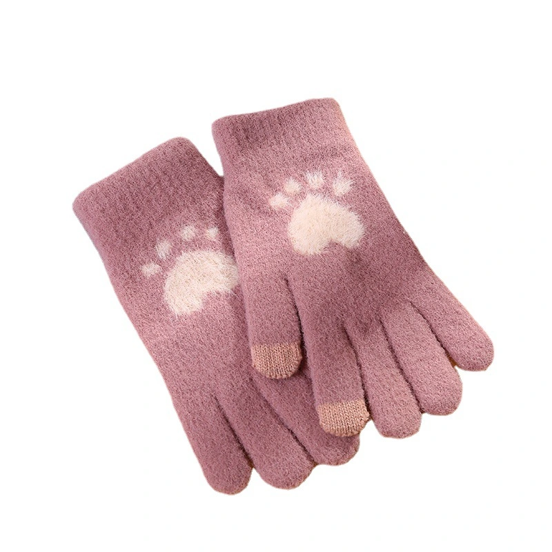 Full Finger Wholesale Custom Knitted Winter Warm Cute Younger Lady Girl Touch Screen Microfiber Fleece Gloves