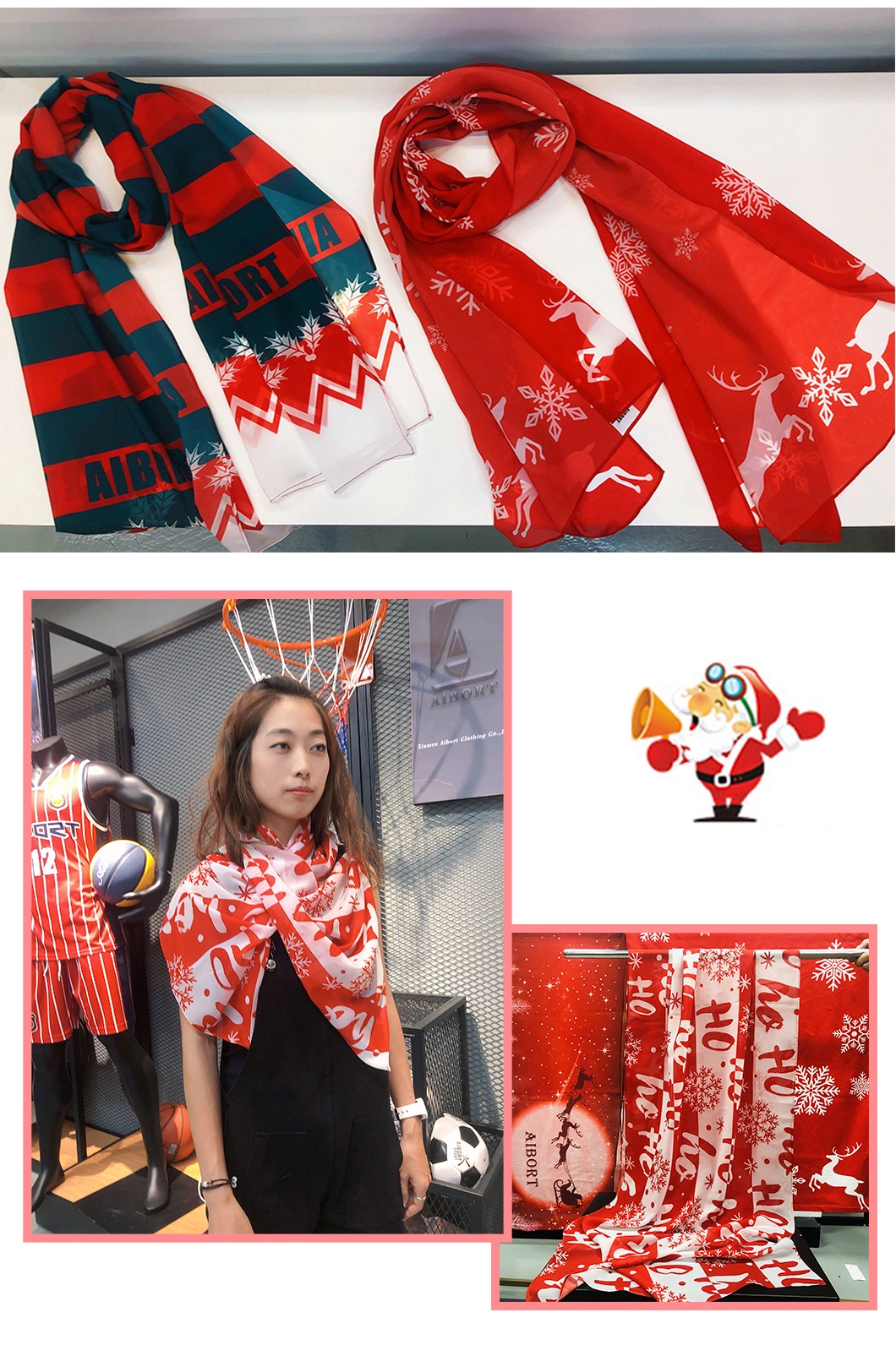 Brightly Design Printing Christmas Silk Scarf Customized Handbags Decoration Tie Small Twill Satin Square Silk Scarves Ladies