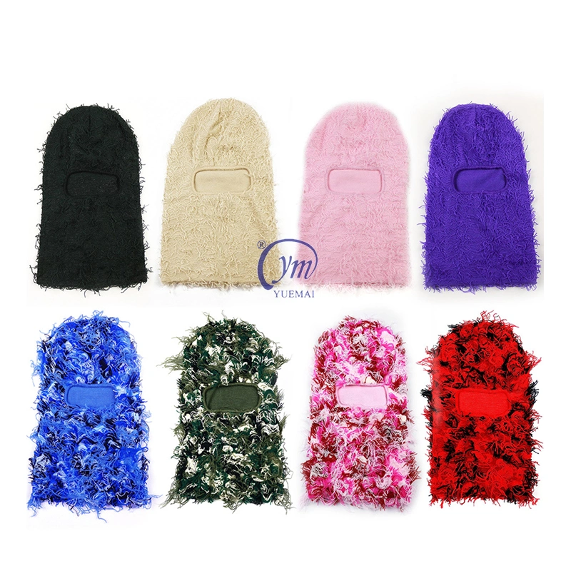 Wholesale Custom Distressed Fuzzy Grassy One Hole Yeat Shiesty Kagoul Knit Face Cover Ski Mask Balaclava Skimask