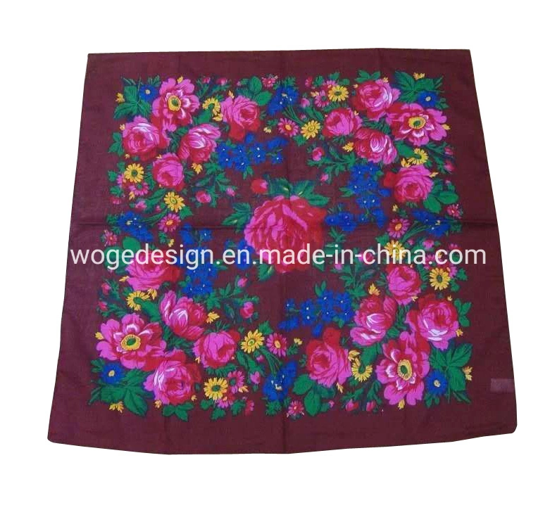 Fashion Yiwu Manufacturers 70*70cm Scarves Wrap Hijab Print Women Acrylic Square Gold Lurex Glitter Muslim Floral Scarf