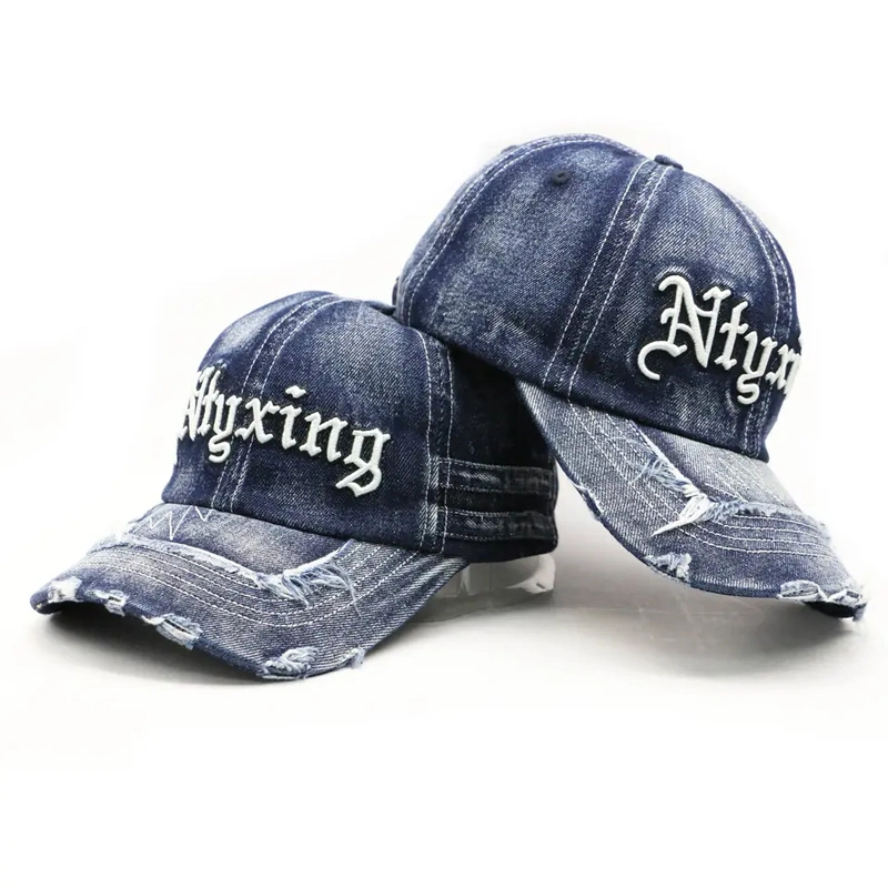 Personalized Custom Jean Hats Washed Distressed 100% Cotton 6 Panel Embroidered Bill Old Cowboy Baseball Cap