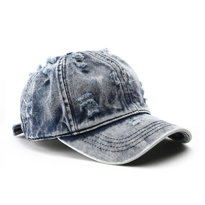 Personalized Custom Jean Hats Washed Distressed 100% Cotton 6 Panel Embroidered Bill Old Cowboy Baseball Cap