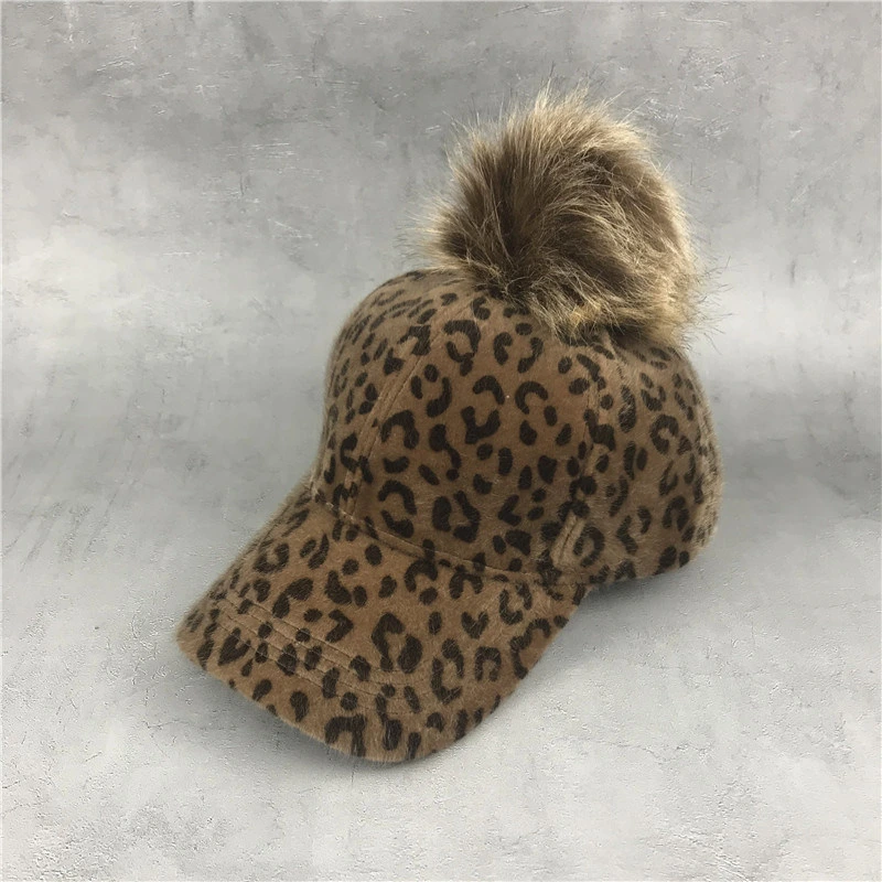 Autumn Winter Baseball Cap Women Faux Fur Pompom Ball Leopard Print Parent-Child Caps Child Snapback Kids Hat Hip Hop Wbb13561