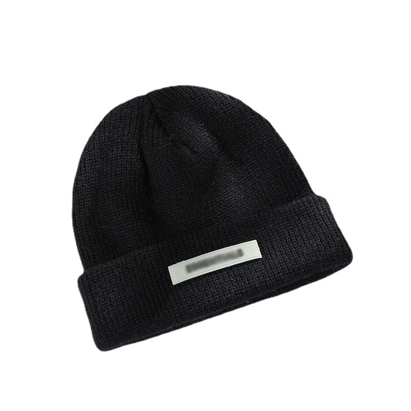 Wholesale Knitted Cap Label Hip-Hop Solid Color Cotton Cap Simple Ear Protection Cap Outdoor Warm Riding Cap Beanie Hats