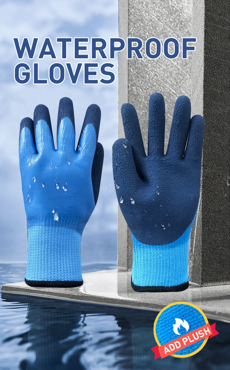 Hot Style Double Latex Waterproof Safety Work Gloves with Wool Rings for Winter Warmth