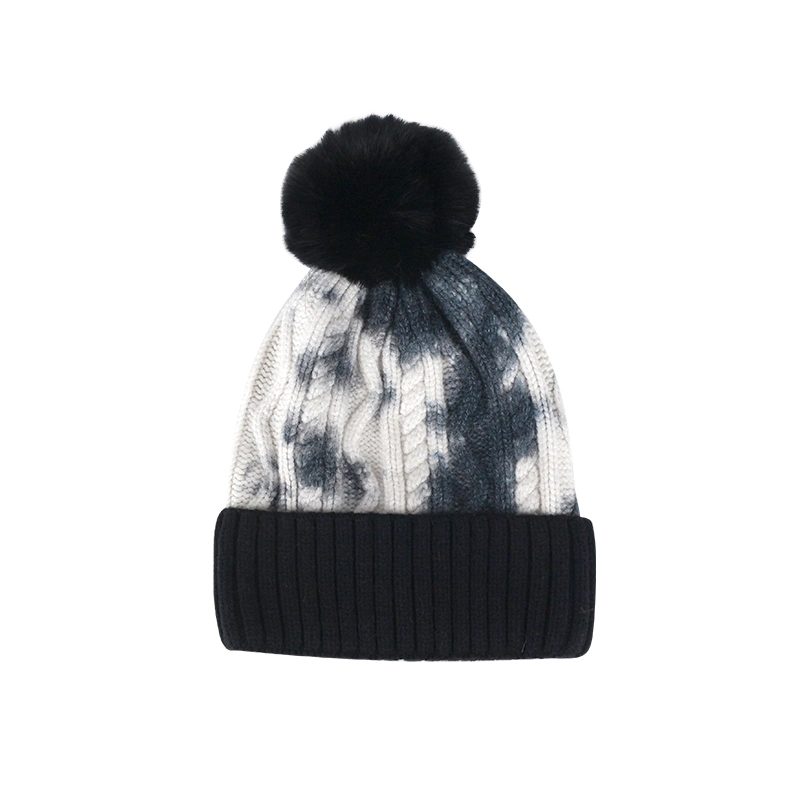 Tie Dye Winter Hat Knitted Beanies with POM POM Woman Warm Beanie Hat