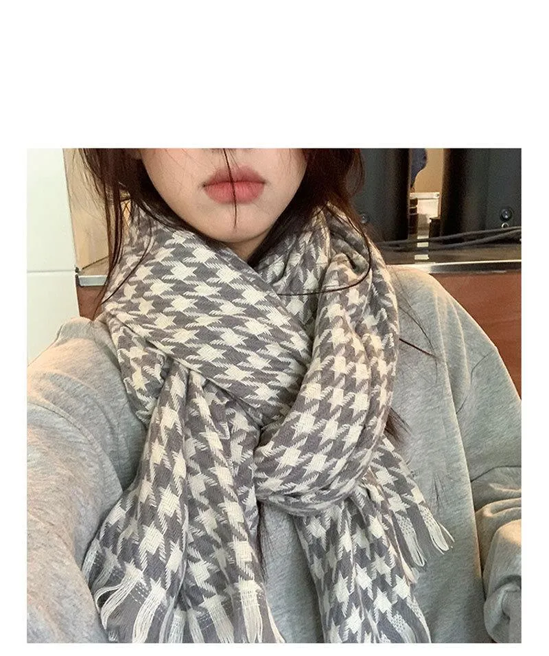 2023 Winter Warm Couples Knitted 100% Polyester Plaid Tassels Long Scarf for Women Men