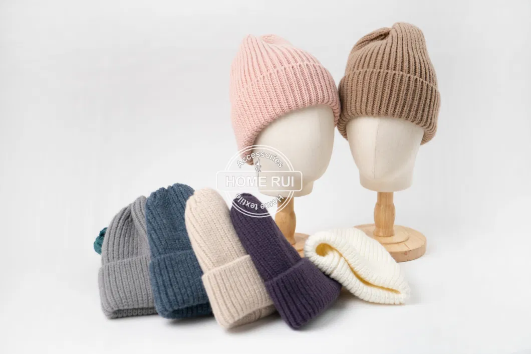 Beanie Hats Custom Embroidery Logo Designer All Colour Low MOQ Fisherman Chunky Beanie Knitted Cap Wool Soft Acrylic Wholesale